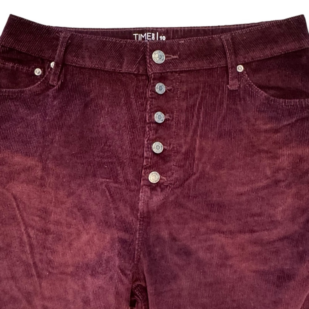 Time and Tru Size 10 High Rise Burgundy Brick Button Up Wide Leg Corduroy Pants - Picture 3 of 10